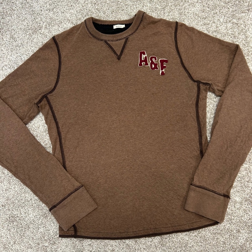 Abercrombie‎ & Fitch A&F Long Sleeve Muscle Shirt Brown y2k Men Size Large